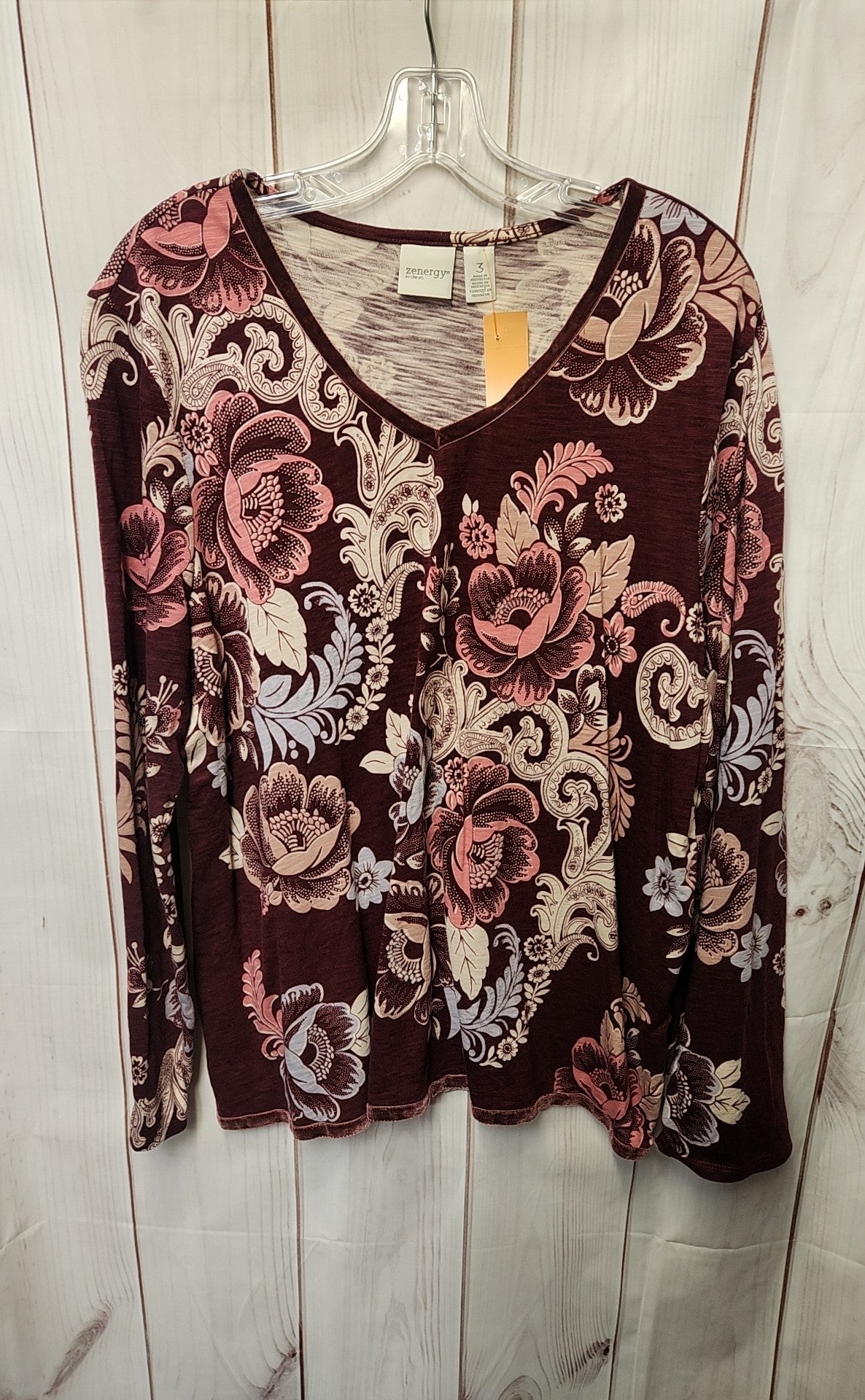 Zenergy - Chico's Women's Size 3 = US XL Purple Floral Long Sleeve Top