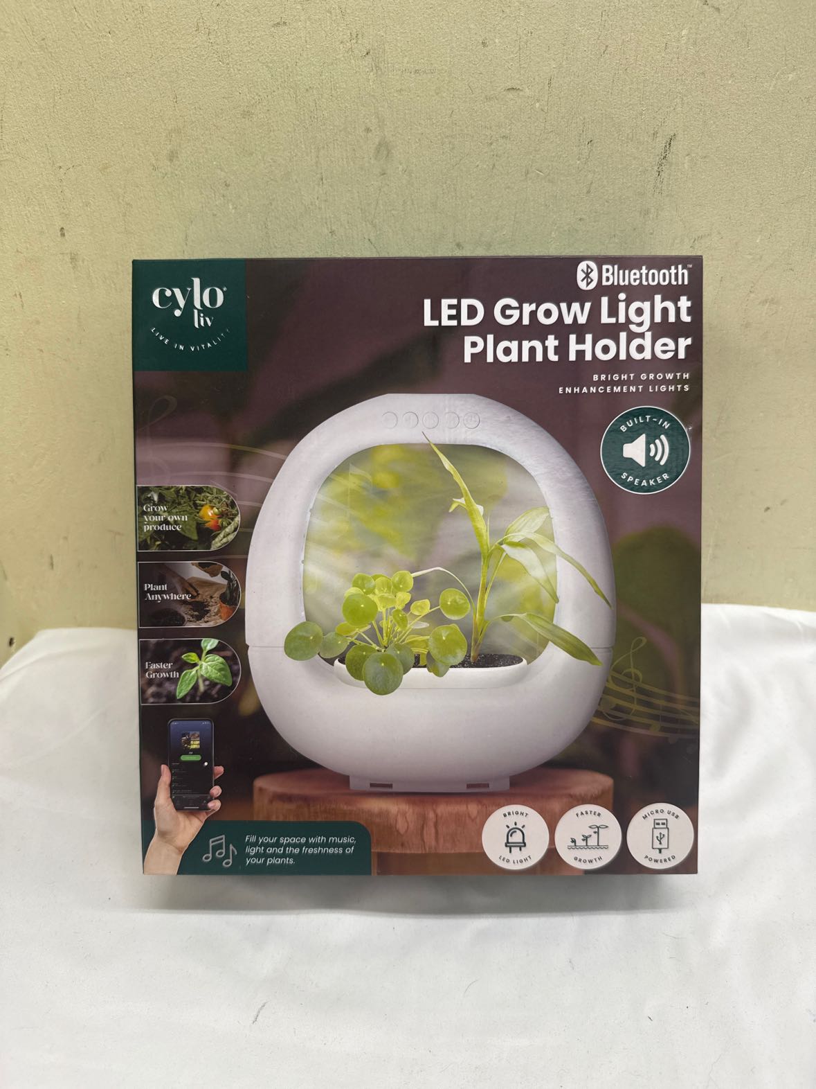 NIB Cylo Liv LED Grow Light Plant Holder w/ Bluetooth Planter