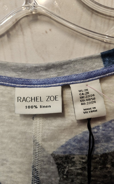 NWT Rachel Zoe Women's Size 2X Blue Linen 3/4 Sleeve Top