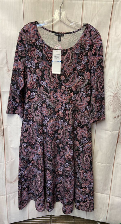 NWT Nina Leonard Women's Size XL Black & Purple Dress