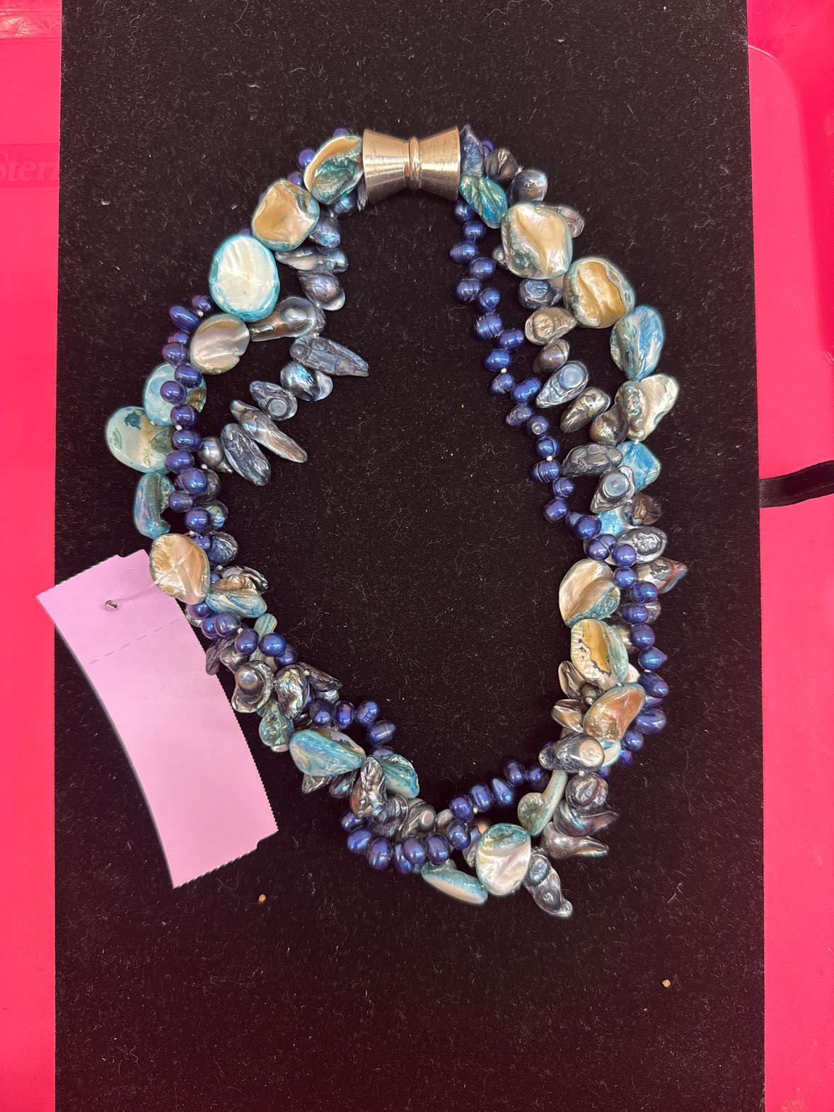 3 Strand Blue Shell & Bead Necklace