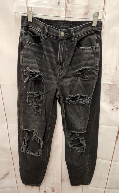 American Eagle Women's Size 25 (0) Black Jeans Relaxed Mom Destroyed Rips