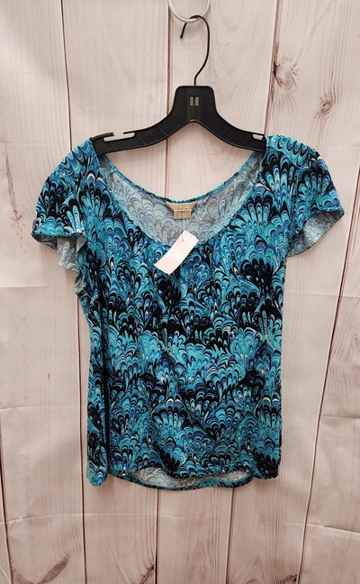 Michael Kors Women's Size L Petite Blue Short Sleeve Top